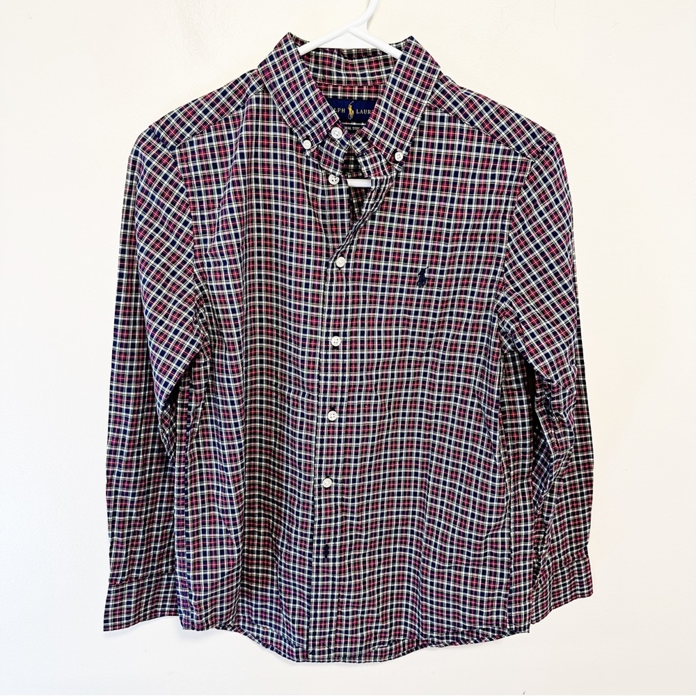 Ralph Lauren Boys Plaid Natural Stretch Button Down Long Sleeve Shirt